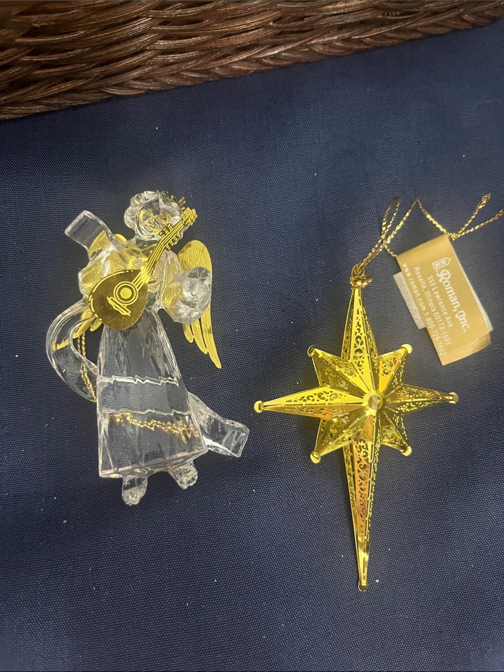 VTG Gold Star and Clear Angel Holiday Ornaments - Set of 2 Roman ,Inc  387